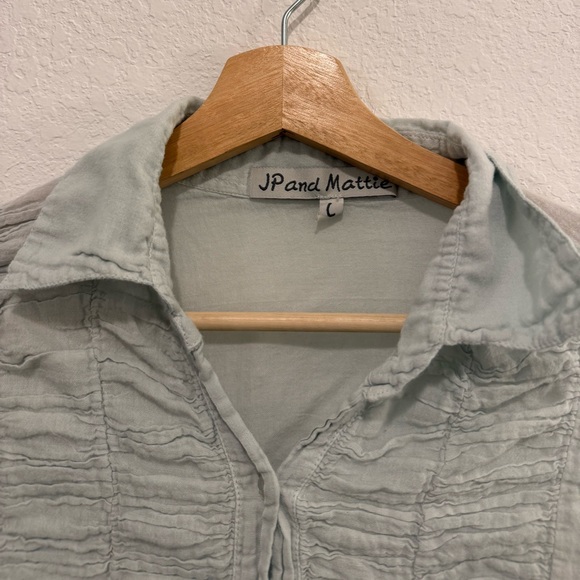 JP and Mattie Cotton Button down blouse cottagecore light blue size large - Picture 3 of 6